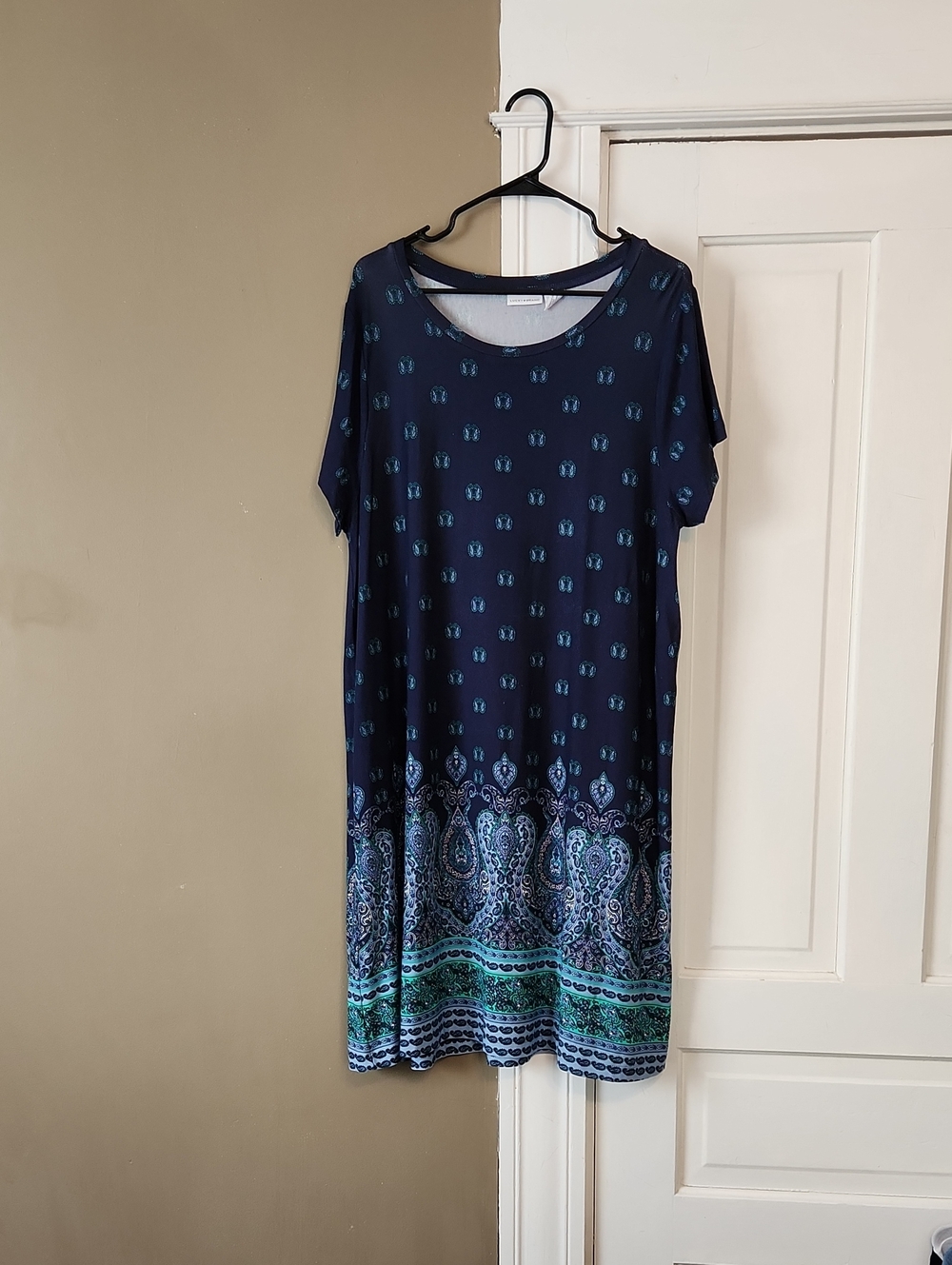 Lucky Brand Navy Dress with Teal Paisley Accents